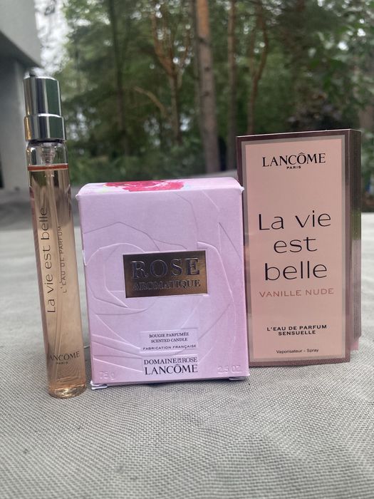 Lancôme zestaw La Vie Est Belle, Vanille Nude, świeca Rose Aromatique