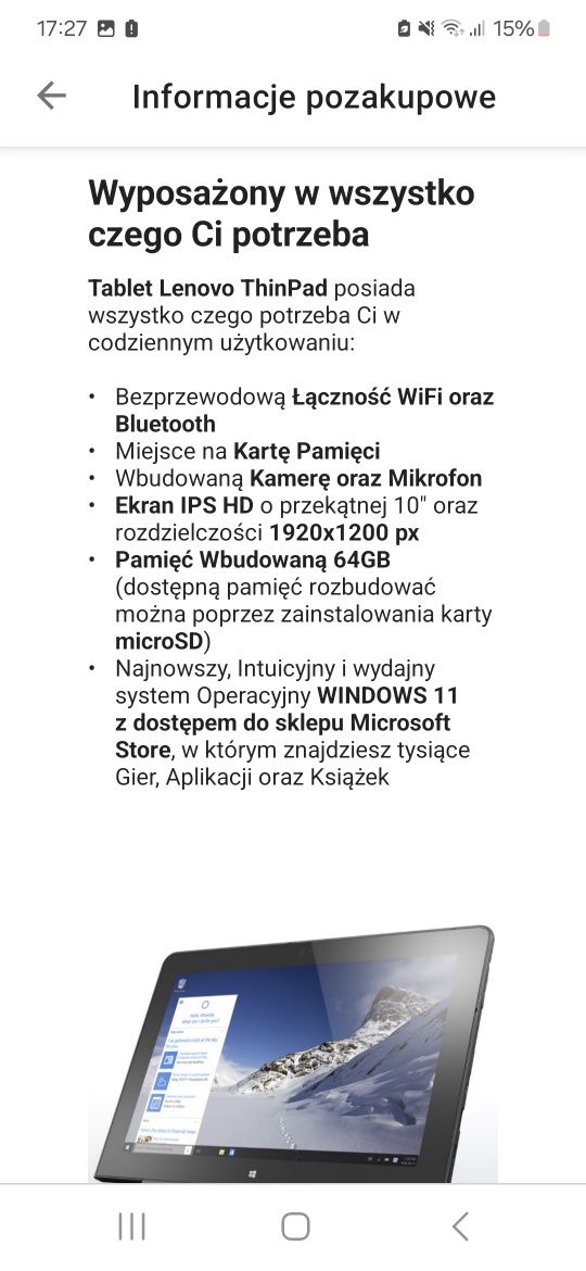 Tablet Lenovo na gwarancji