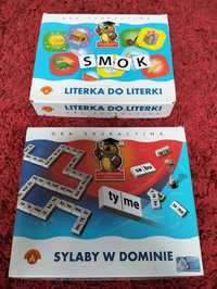 Gry edukacyjne literka do literki, sylaby w dominie