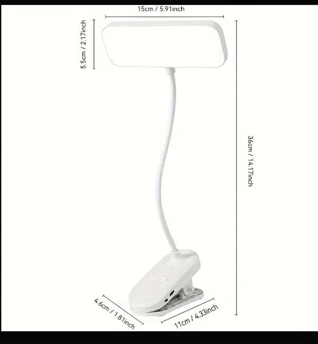 Elastyczna lampka biurkowa z klipsem ładowanie USB biala
