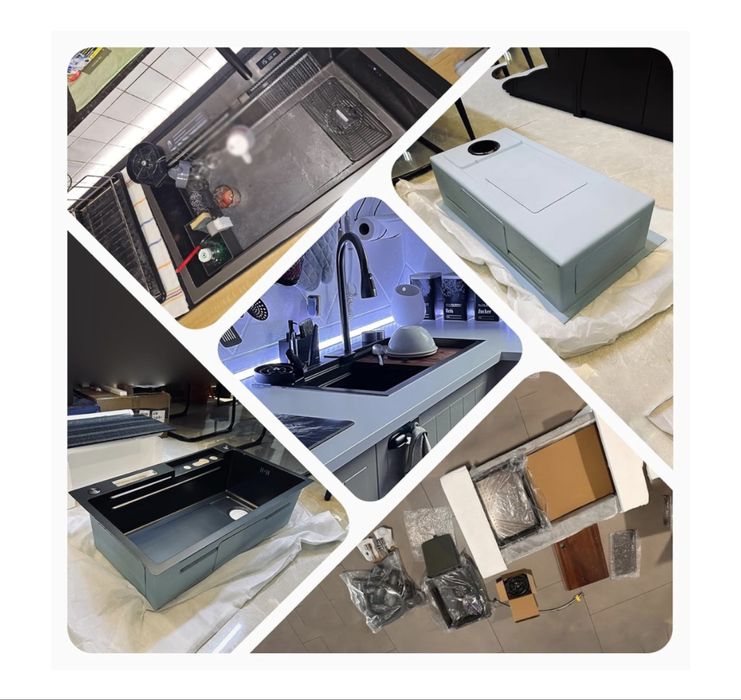 Nowoczesny zlewozmywak kuchenny 80x45cm z wodospadem i wyświetlaczem