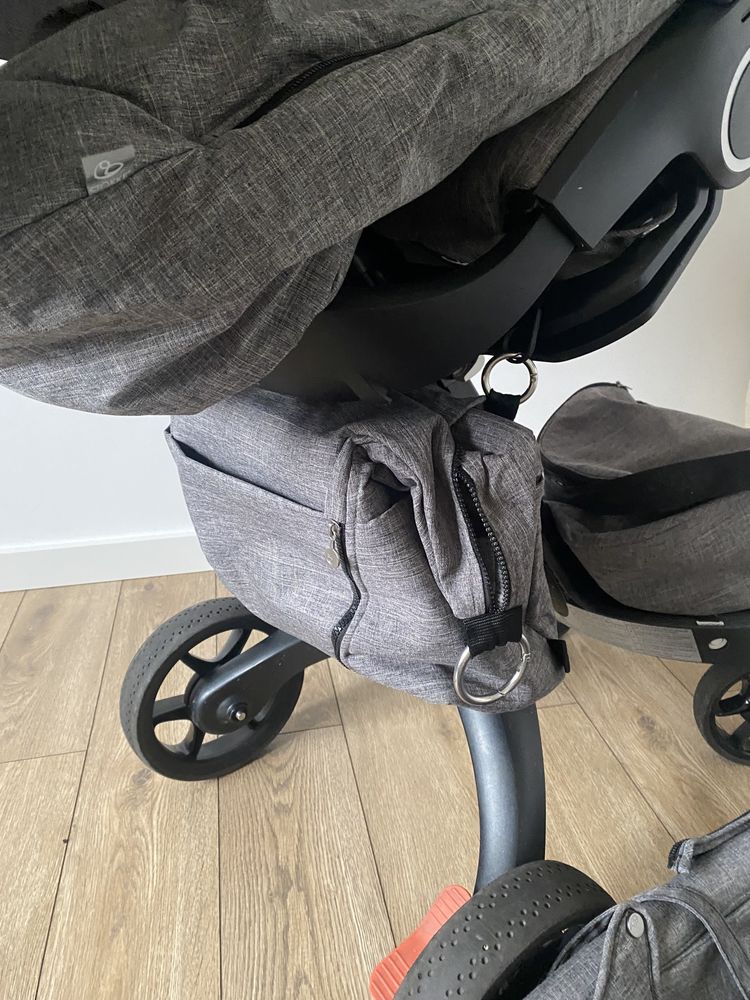 Stokke Xplory V5 black melange 2w1 + dodatki (czarna rama )