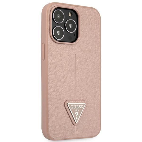 Etui na iPhone 14 Pro Max Guess Saffiano Triangle Różowy