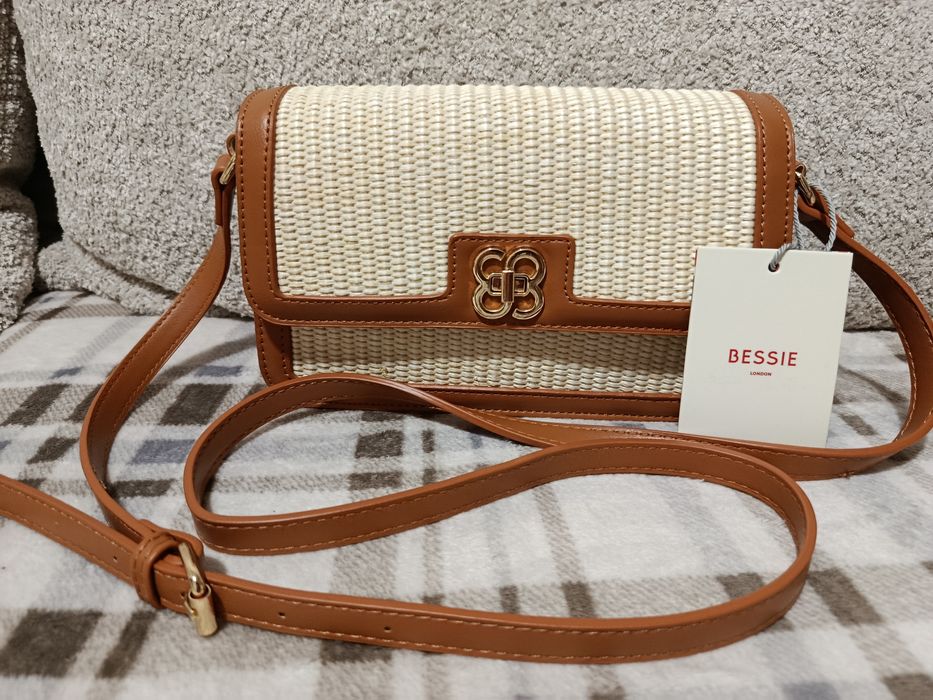 Bessie London torebka damska listonoszka kremowo-brązowa
