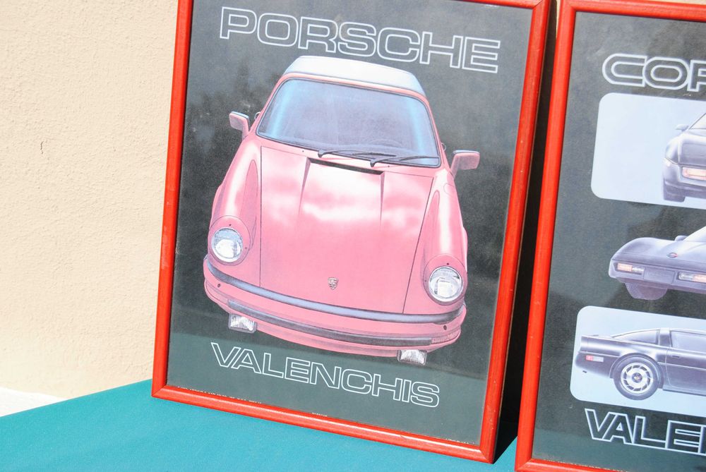 2 quadros antigos Corvette e Porsches Valenchis