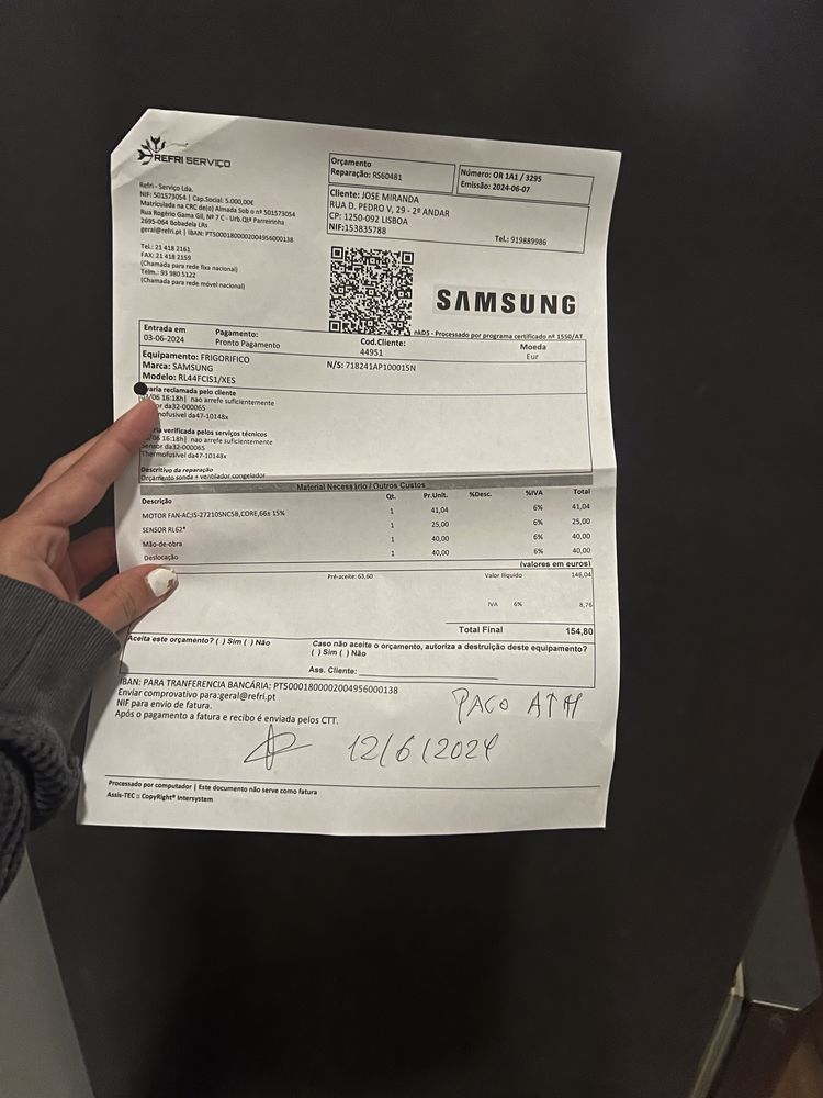 Frigorifico com Congelador Samsung
