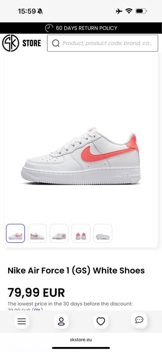 Оригинал 100% / Кожаные кроссовки Nike Air Force 1 , EUR40