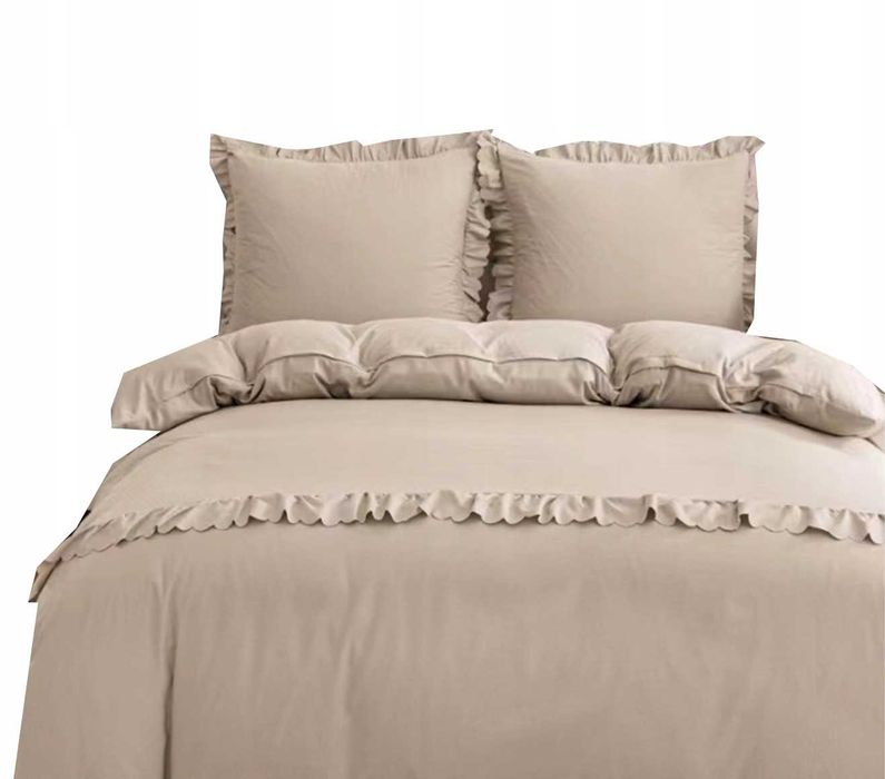 Komplet pościeli 220x200 2x70x80 beżowy falbanka mikrofibra