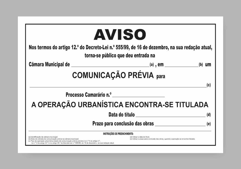 Aviso - Alvará de obras