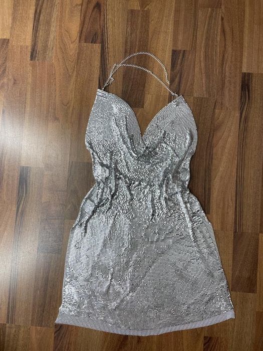 Сукня кольчуга срібляста металева для фотосесії міні
