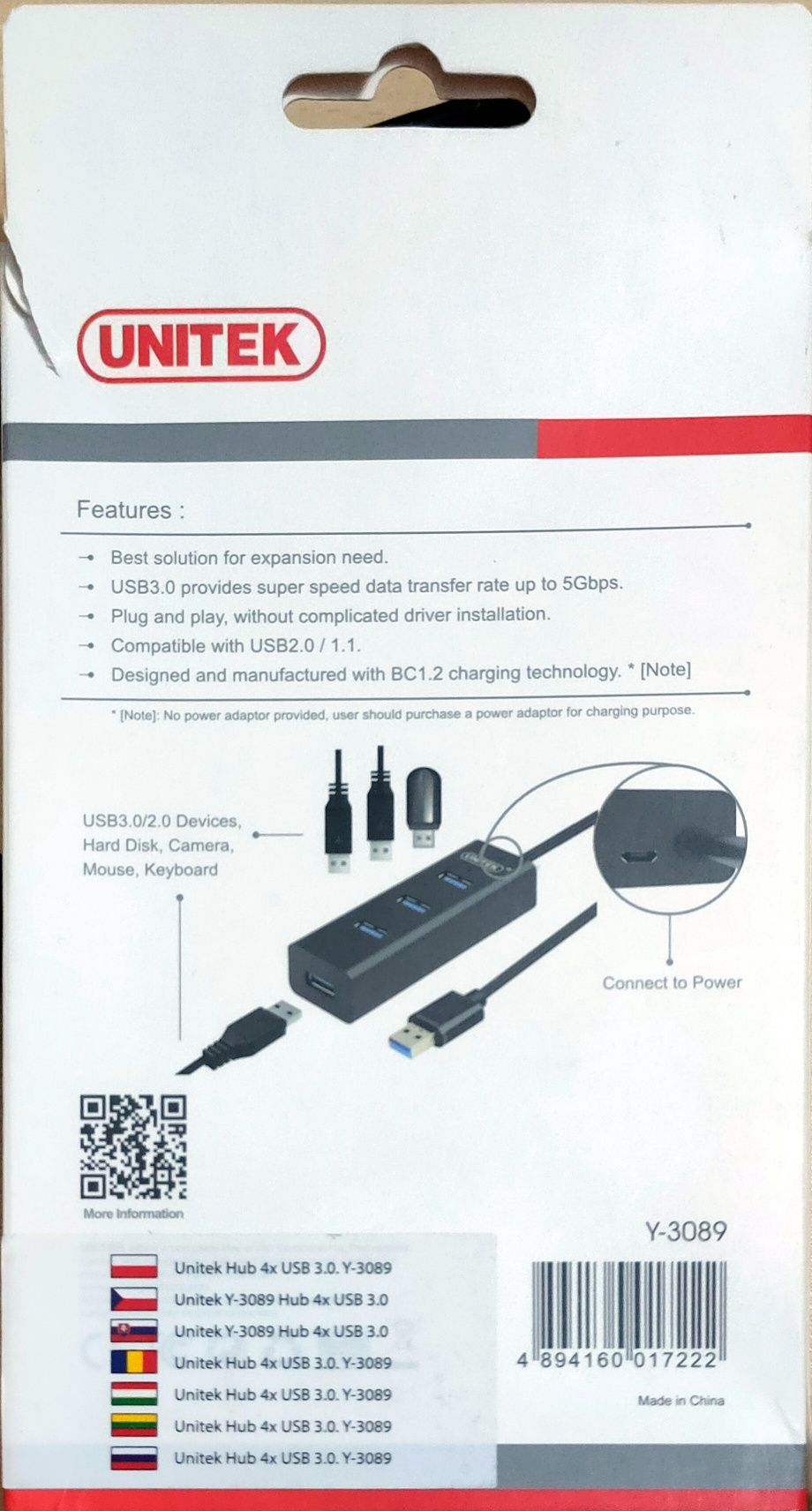 Unitek USB 3.0, 4-port hub, rozgałęźnik usb