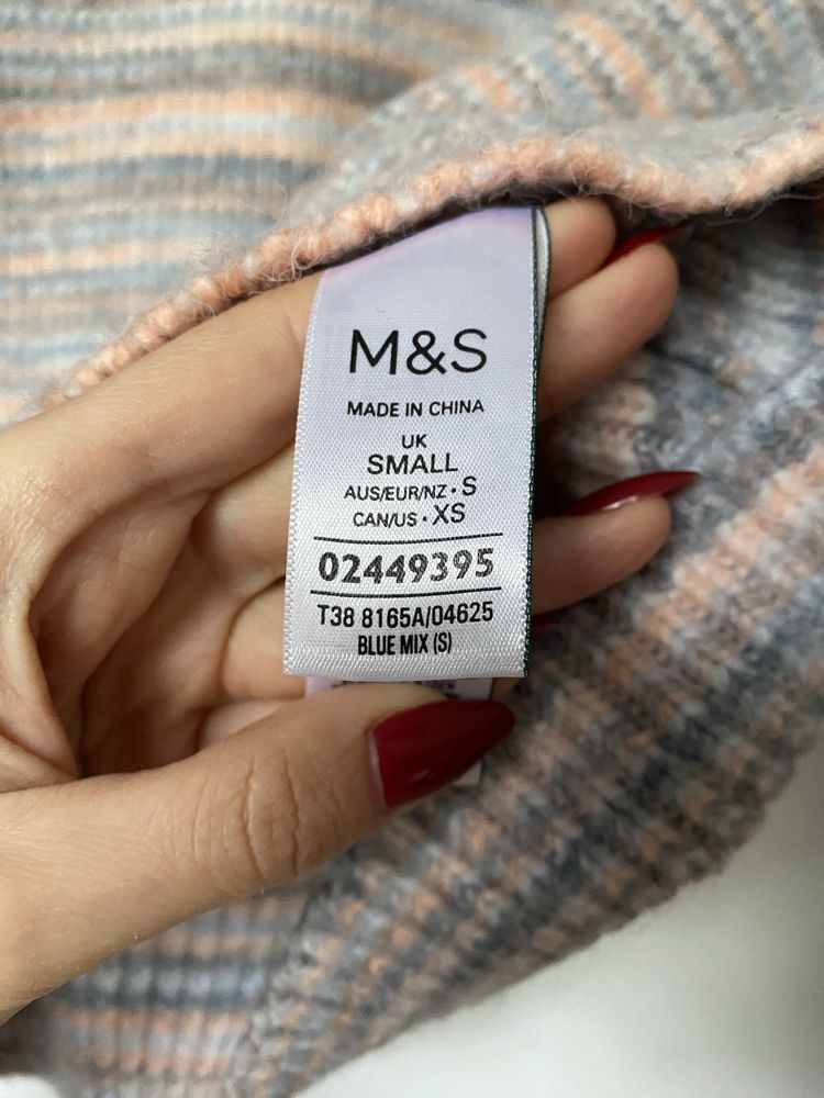 Krótki, wielokolorowy sweter z domieszką wełny Marks&Spencer