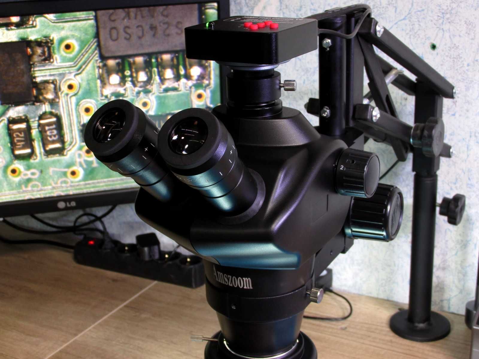 Тринокулярный микроскоп фокусное 210мм, 4х-50х zoom