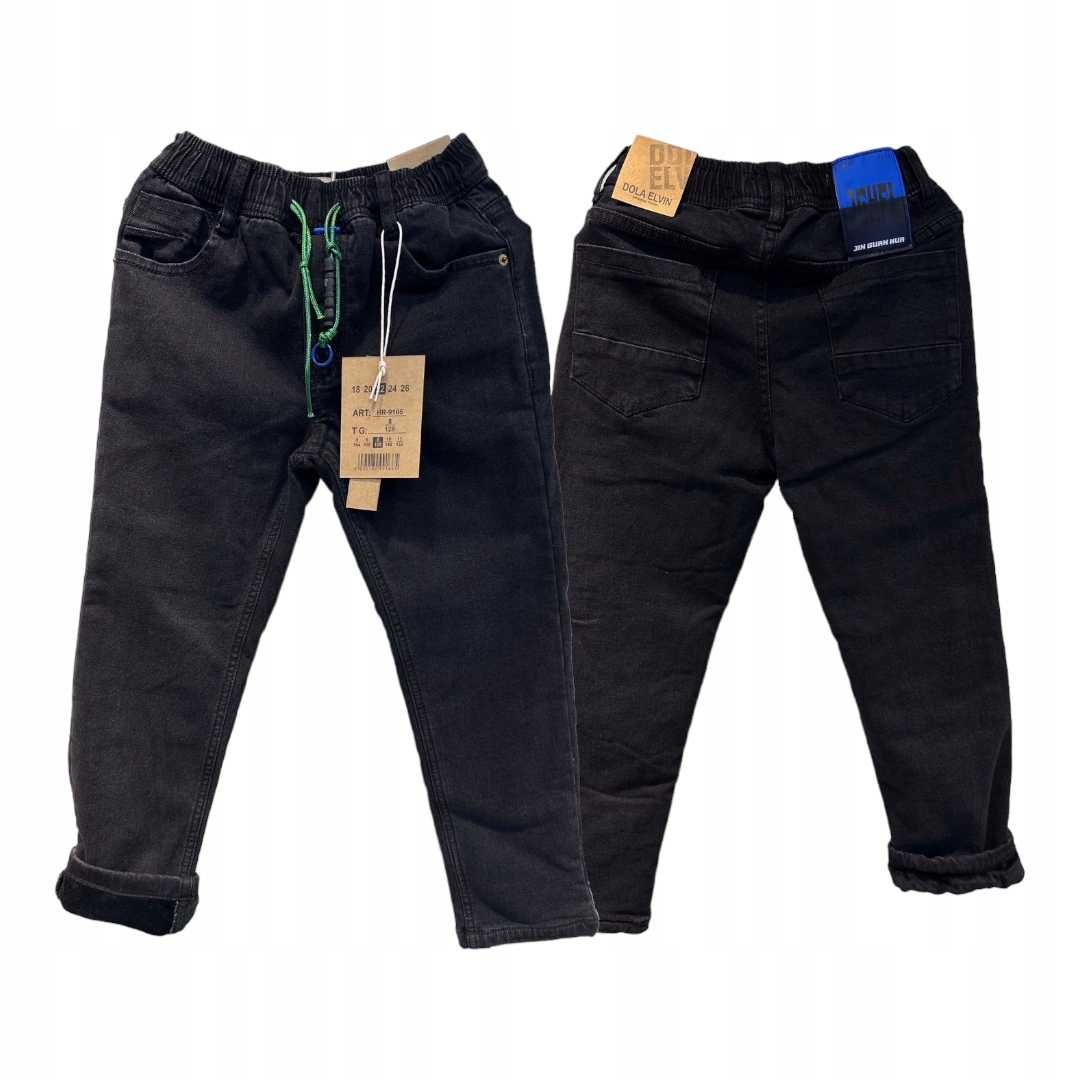 Spodnie Jeans miękkie elastyczne GUMA ocieplane polarem nowy 98-104