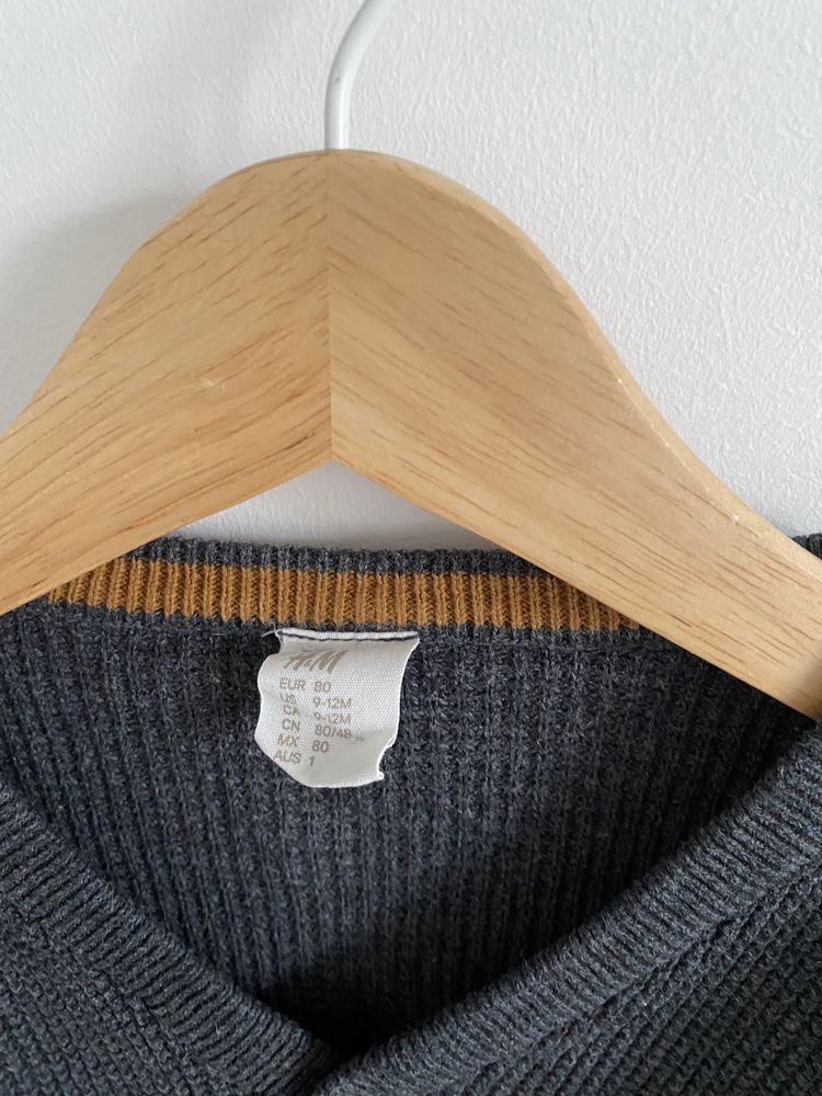 Sweter h&m kardigan 80 grafitowy waflowy