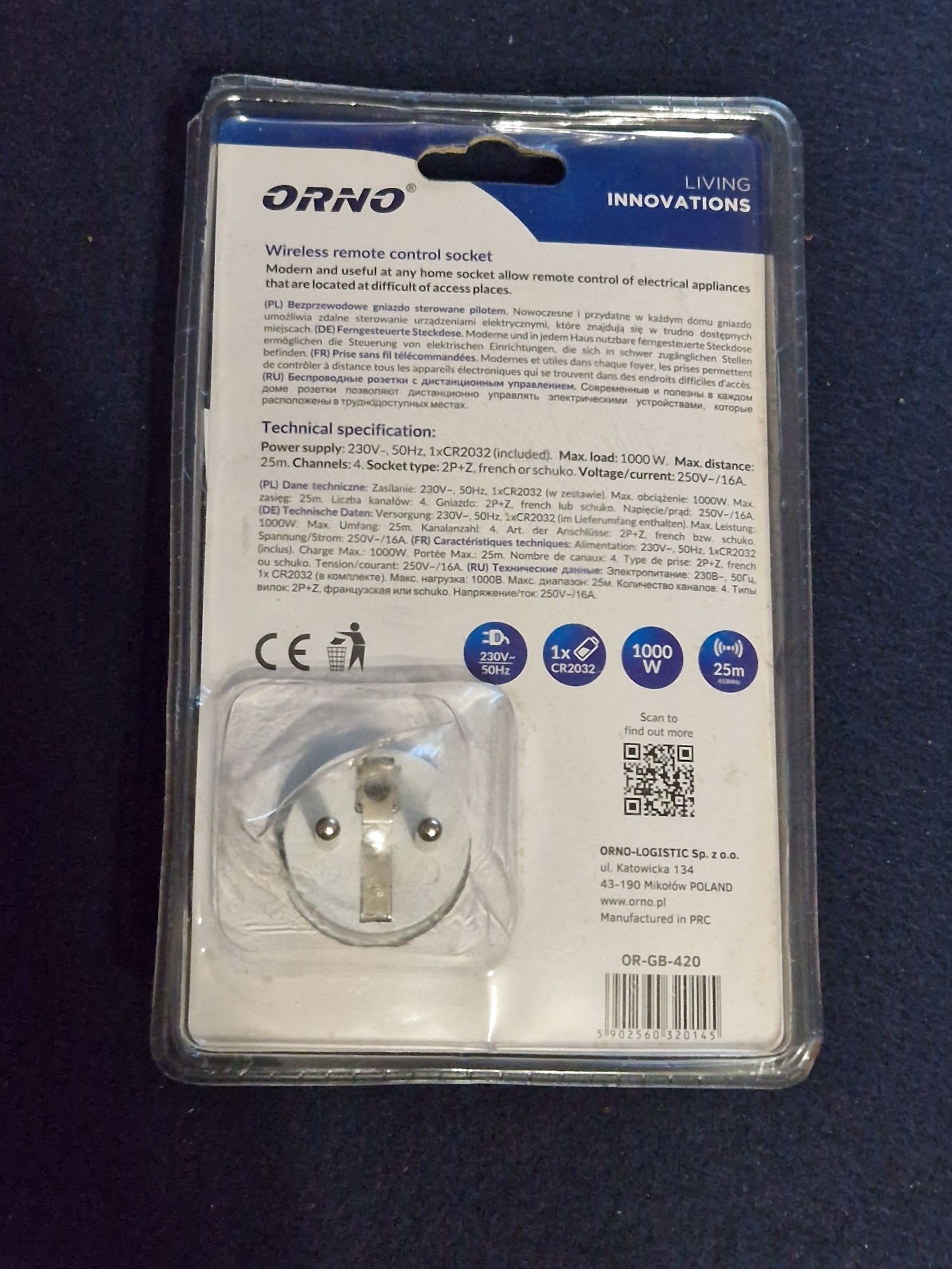 Gniazdo Elektryczne zdalnie sterowane Orno biały OR-GB-420