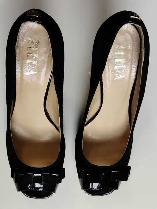 ZEBRA czarne szpilki sexy rozm 38 zamszowe kokardka stan bdb