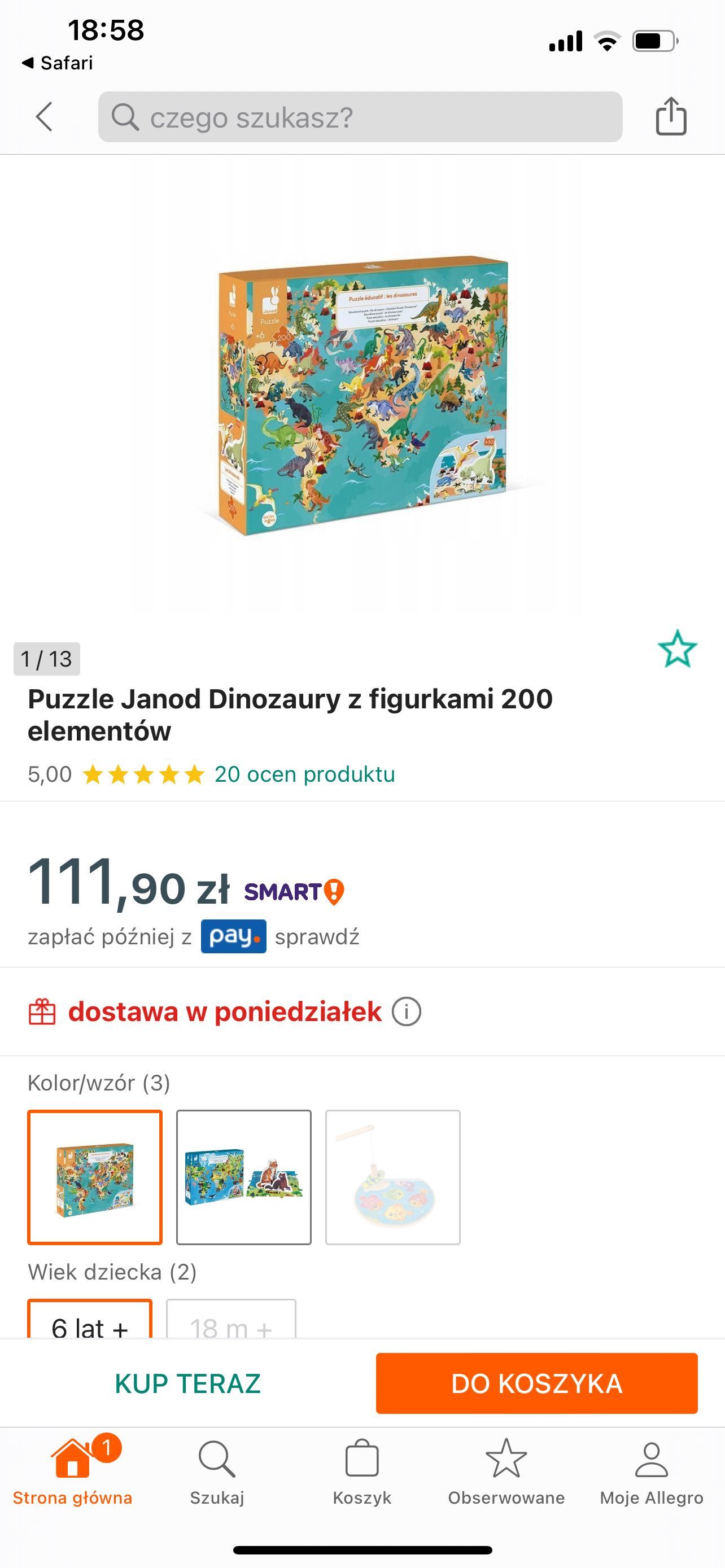 Janod puzzle dinozury, raz ułożone , kompetnie