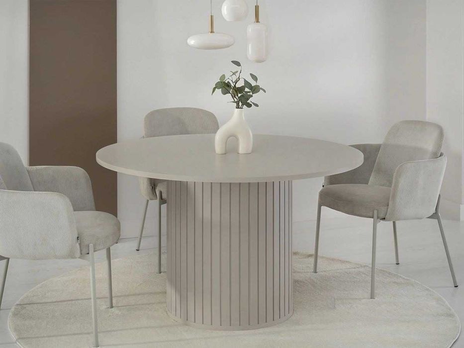 Stół Okrągły Rozkładany ZANTE Z Ryflowaną Nogą ZA8 ZA9 LOFT Biały