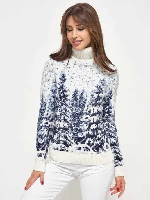 Nowy sweter damski z białym golfem wełna jagnięca + kaszmir  prezent