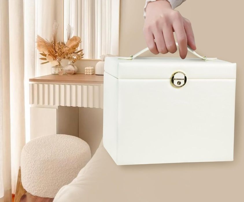 AdelDream szkatułka na biżuterię, duża, zamykana, z lustrem