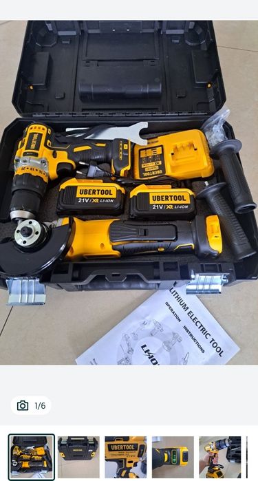Zestaw szlifierka 125mm plus wkrętarka z udarem 2x aku 6ah plus ladowa