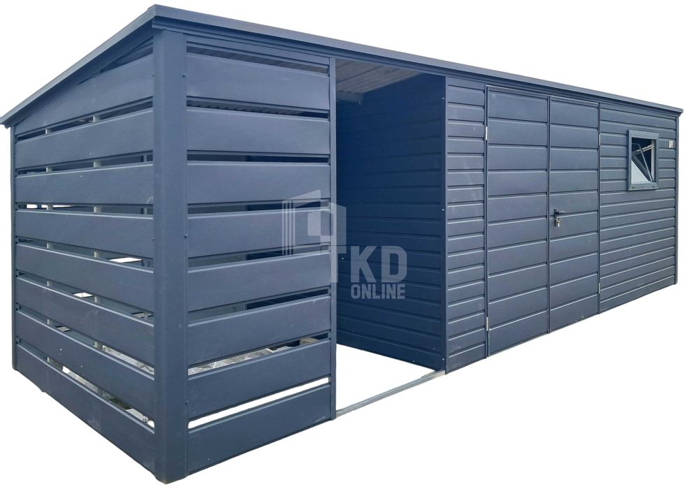 Schowek domek ogrodowy 4,5x2,5m + wiata 2m  brama okno dach TKD364