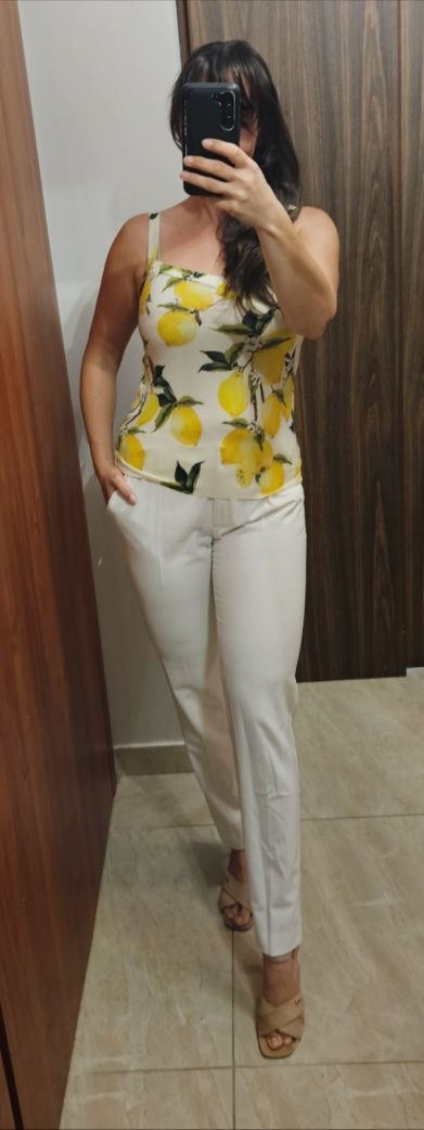 Kremowy sweter top Dolce Gabbana cytryny kaszmir