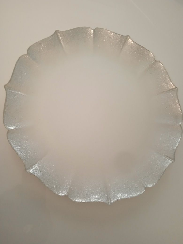 Duzy talerz dekoracyjny srebrny brokat średnica 33cm