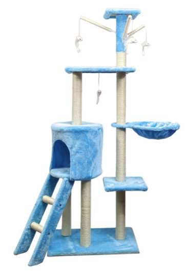 Drapak dla kota, 5-poziomowy 140cm niebieski - baby blue