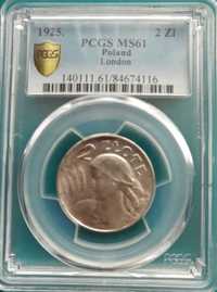 2 zł 1925. Kłosy z kropką PCGS MS61