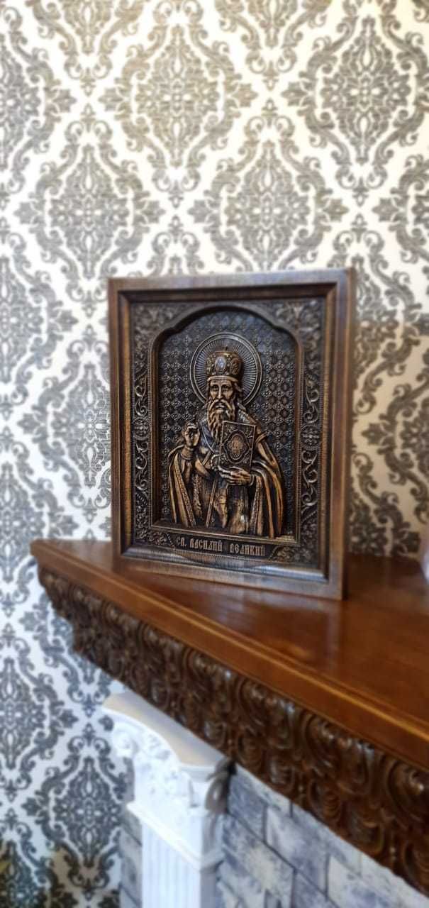 Ікона св Василій Великий, різьба чпу, деревина ясень