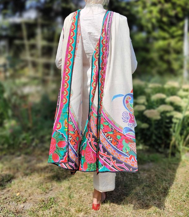 Duża chusta szal dupatta kwiaty folk orient hijab turban pareo