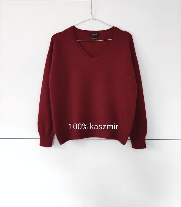 Sweter Massimo dutti 34 XS bordowy burgundowy kaszmirowy dekolt V