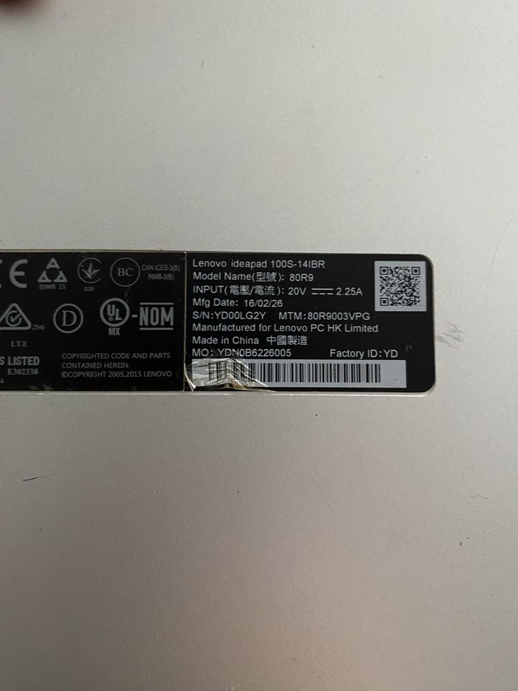 Portátil Lenovo ideapad 100S-14IBR (Para peças)