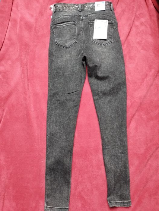 Ciemnego Szare dżinsy wysoki stan guziki push up