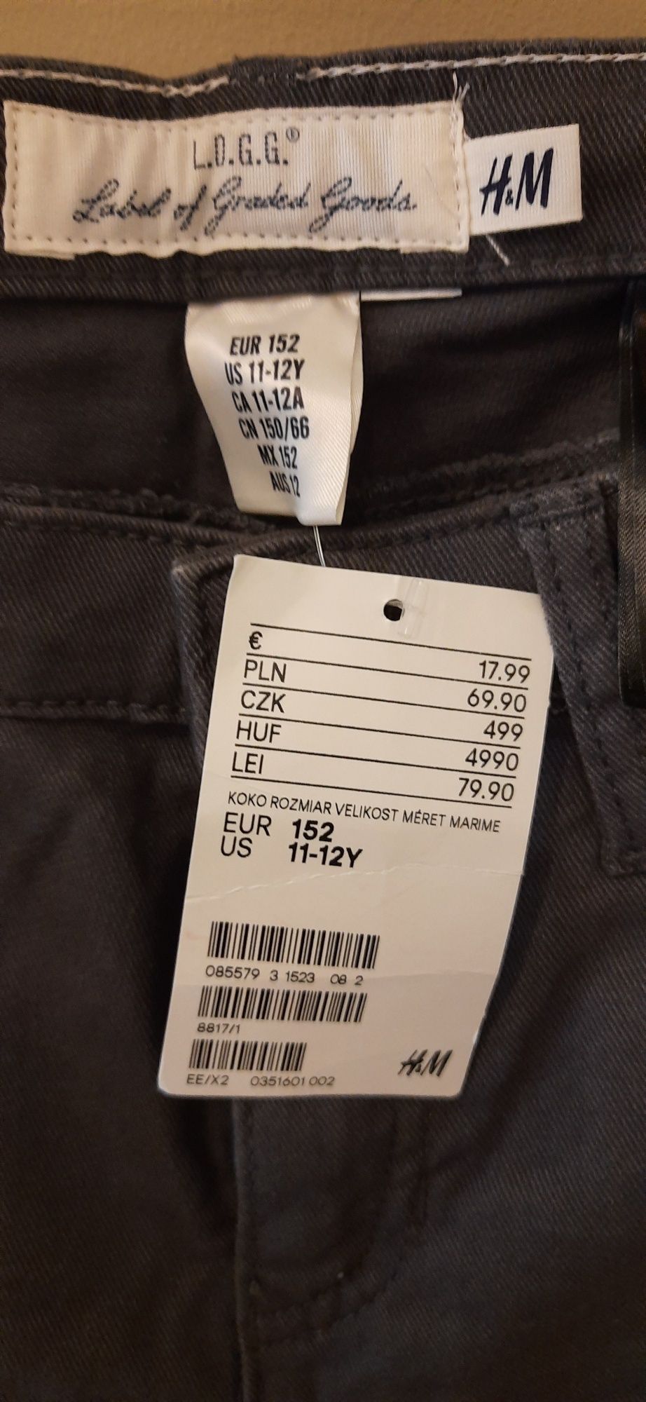 Nowe ciemnoszare spodnie do kostki z haftem marki H&M rozmiar 152