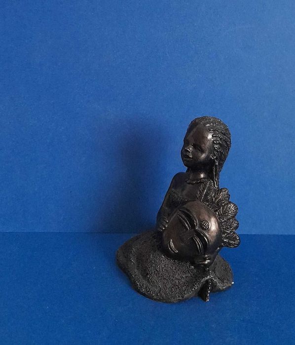 Retro Vintage Mała Rzeźba Afrykańska Figura z Maską. Afryka