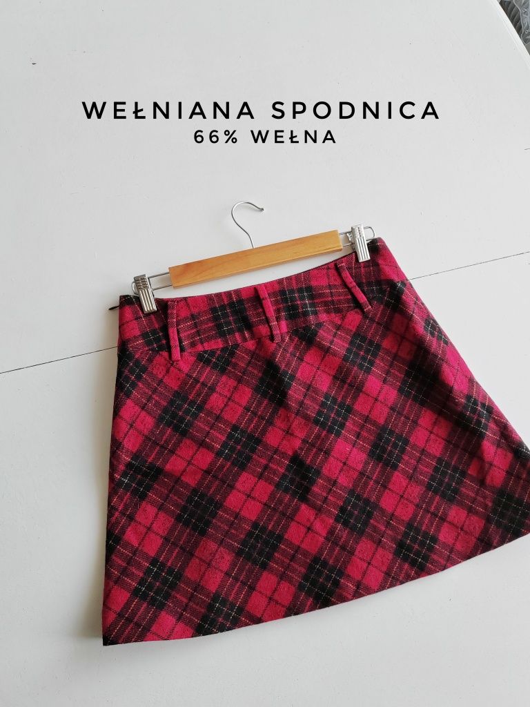Wełniana spódnica wool wełna spódnica z wełny szkocka krata
