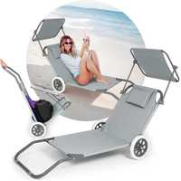 Leżak z daszkiem na kółkach wózek plażowy na plażę szary LT10