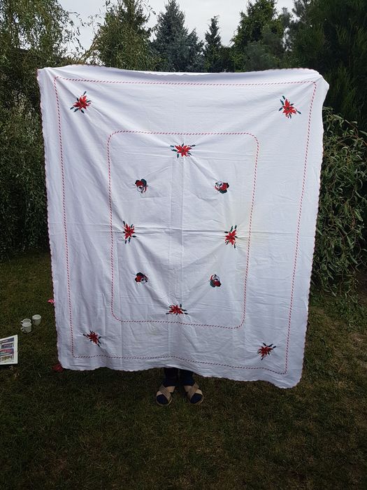 Obrus świąteczny haftowany stary wiejski ludowy