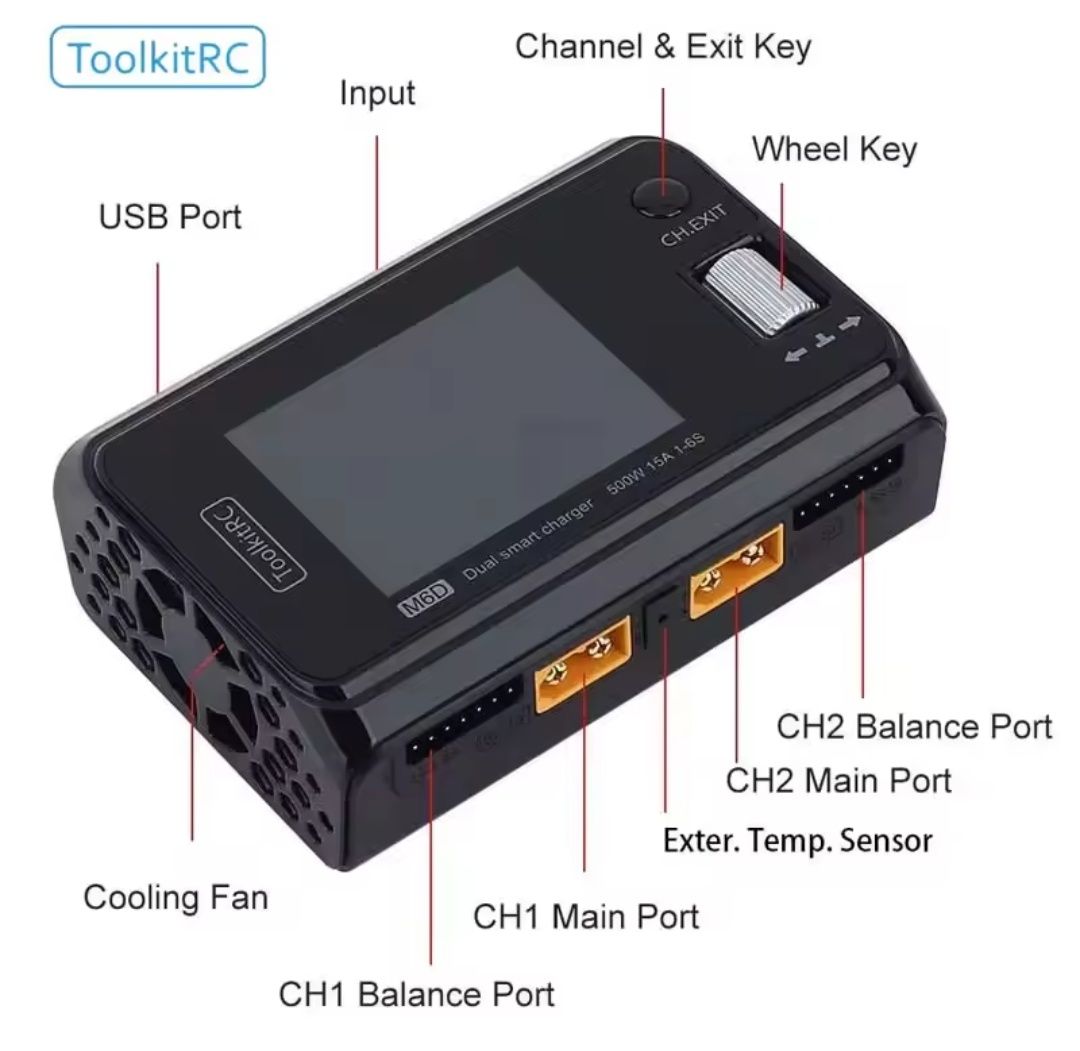ToolkitRC m6d v3 500w 15A, dual channel, зарядний пристрій