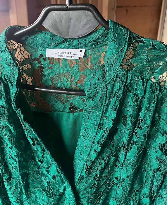 Reserved sukienka koronka oversize zielona S M nowa