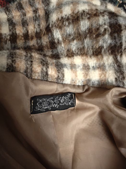 Płaszcz italy wełniany wełna oversize krata jesienny zimowy ciepły