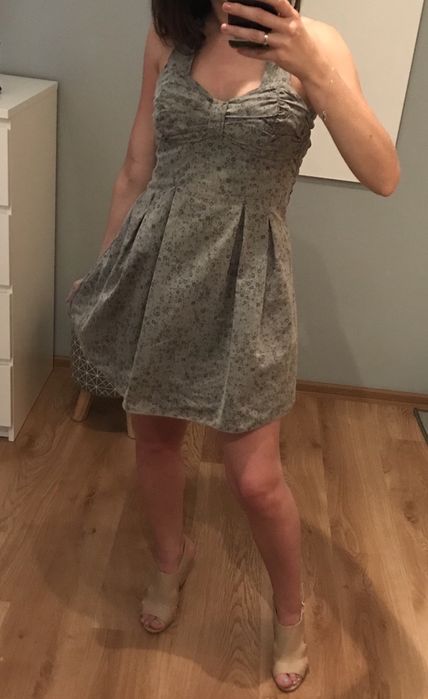 Letnia sukienka na ramiączkach, szara w kwiaty, Tally Weijl, XS