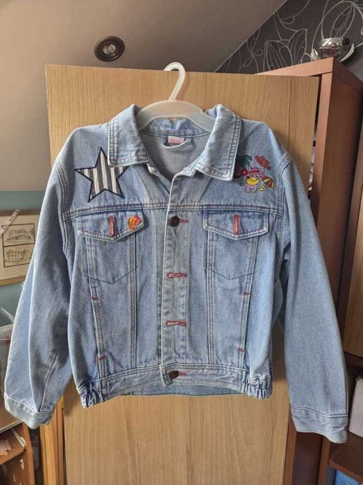 Katanka Jeansowa Dziecięca Kurtka Retro Naszywki Vintage
