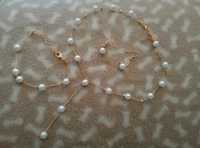 Komplet damskiej biżuterii perły bransoletka kolczyki naszyjnik nowe