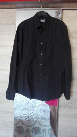Basic czarna elegancka koszula długi męska rękaw rękawem długim m 38