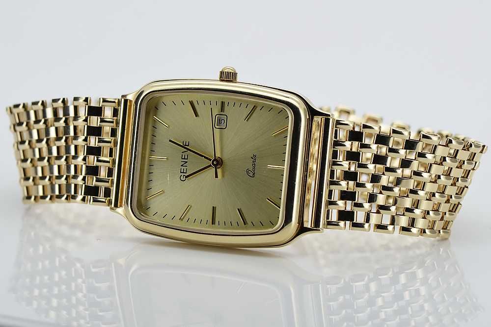Złoty zegarek z bransoletą męski 14k włoski Geneve mw002y&mbw004y K