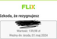 Voucher Flixbus wartosc 140 zlotych .Polecam
